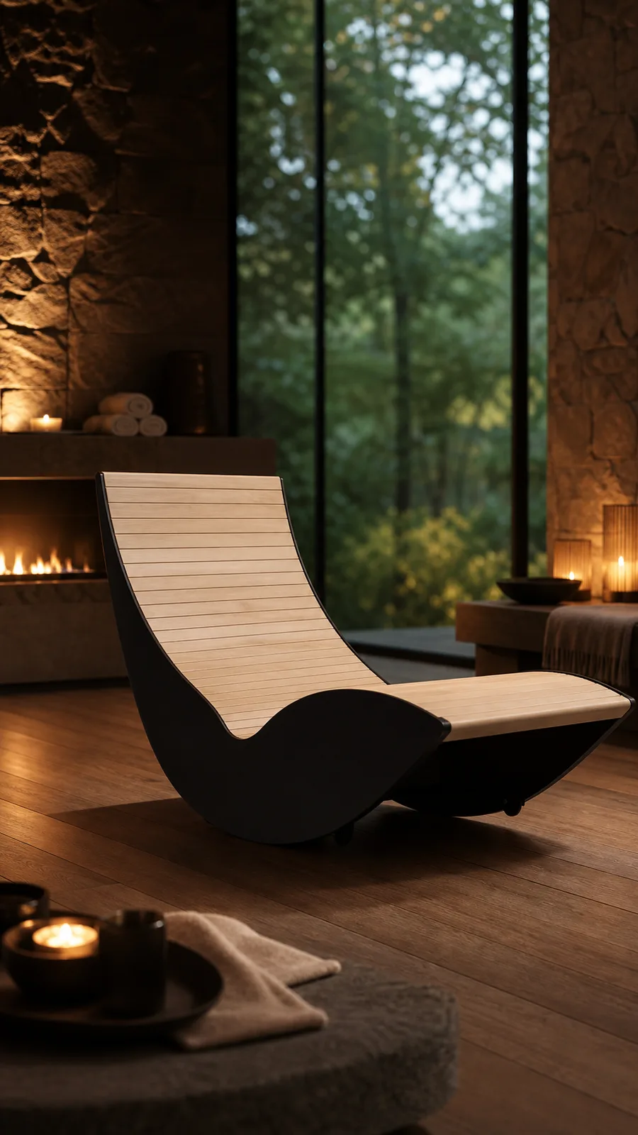 Mebel wellness w aranżacji strefy spa z naturalnym drewnem